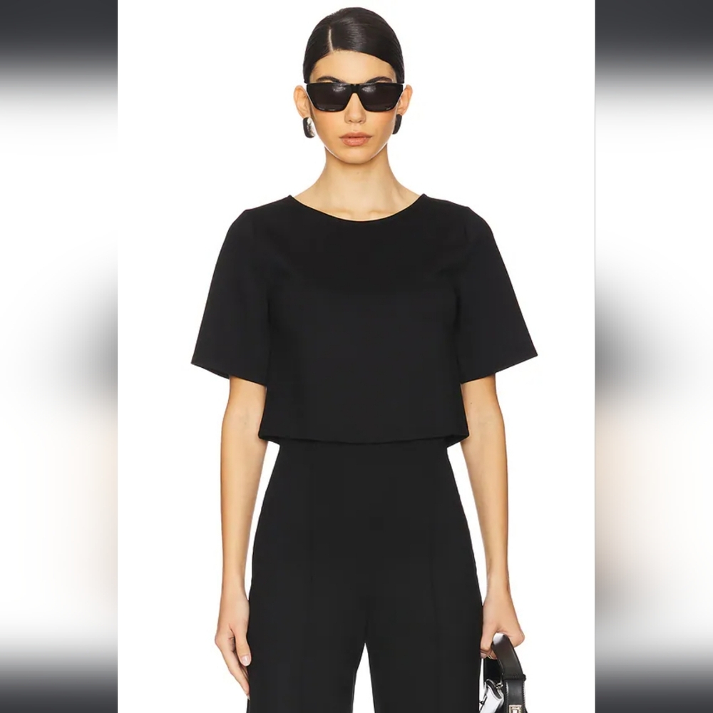 RIPLEY RADER Women's Black Ponte Short Sleeve Top Cropped Tee Size XL (1+)